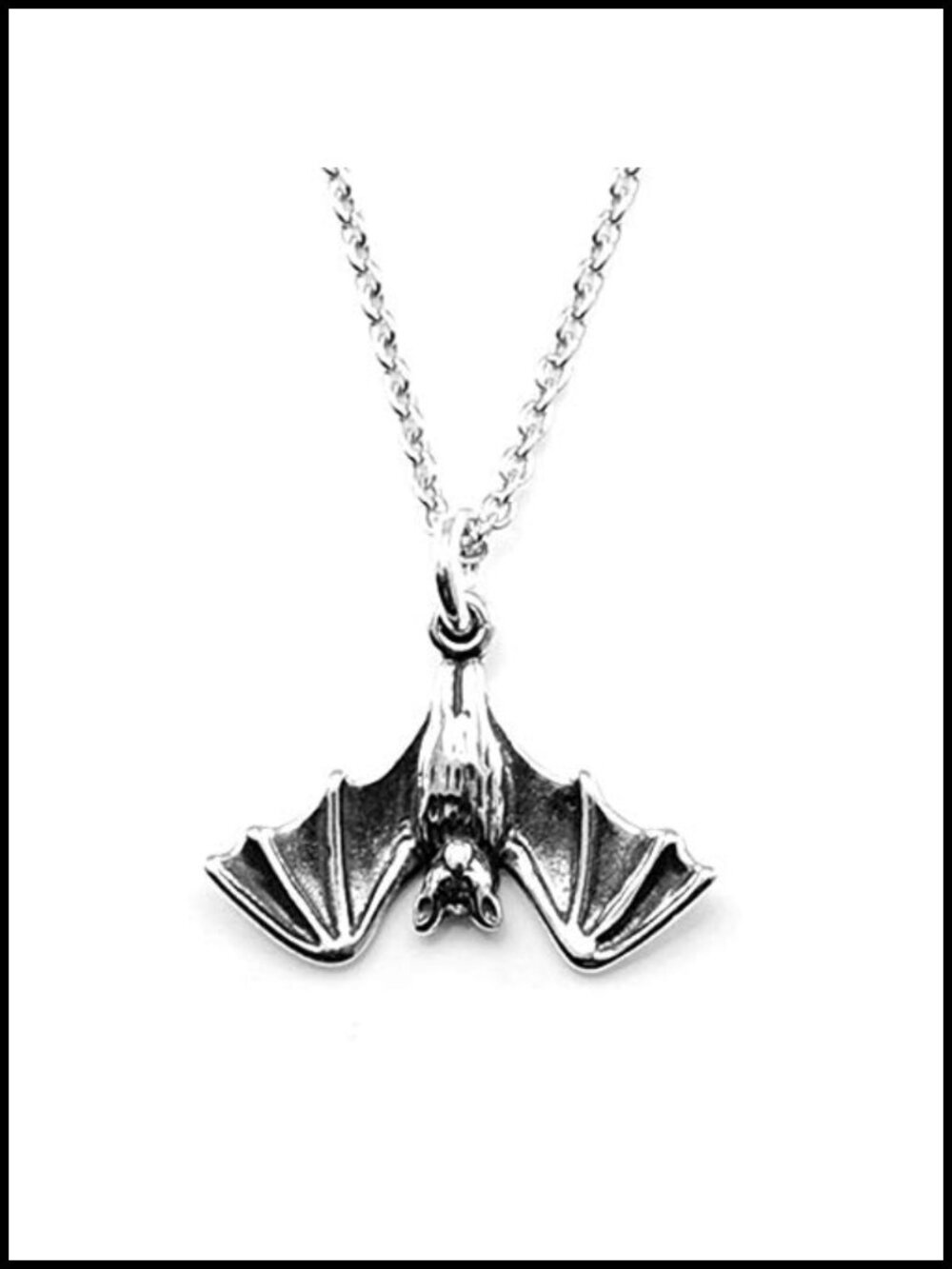 Sterling Silver Bat Charm Necklace Cable Chain 18" Pendant